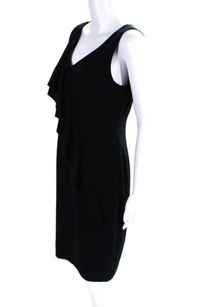 Elie Tahari Womens Navy Blue Ruffle Detail V-Neck Sleeveless Shift Dress Size 6