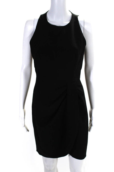 Black Halo Womens Black Crew Neck Drape Detail Sleeveless Shift Dress Size 8