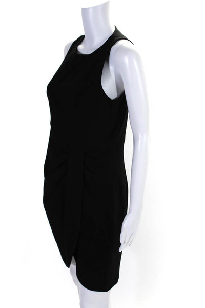 Black Halo Womens Black Crew Neck Drape Detail Sleeveless Shift Dress Size 8