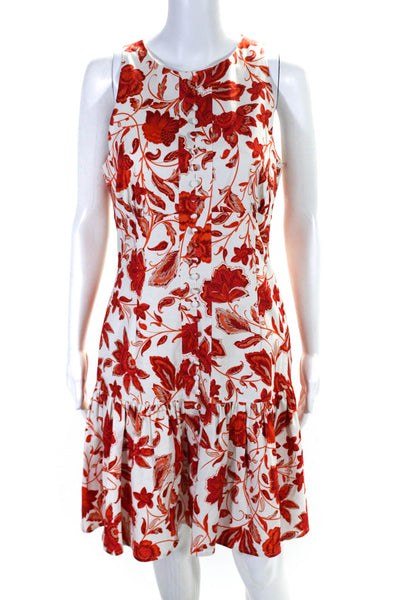 Antonio Melani Womens White Red Floral Crew Neck Sleeveless A-Line Dress Size 6