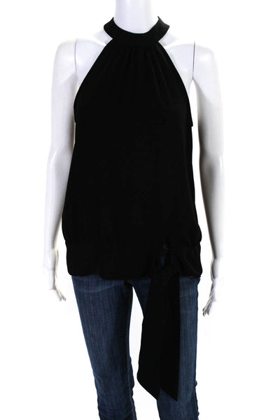 Trina Turk Womens Solid Black Halter Tie Front Sleeveless Blouse Top Size S