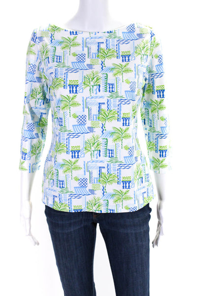 J. Mclaughlin Womens White Printed Crew Neck Long Sleeve Blouse Top Size S