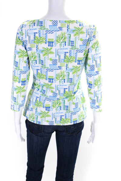 J. Mclaughlin Womens White Printed Crew Neck Long Sleeve Blouse Top Size S