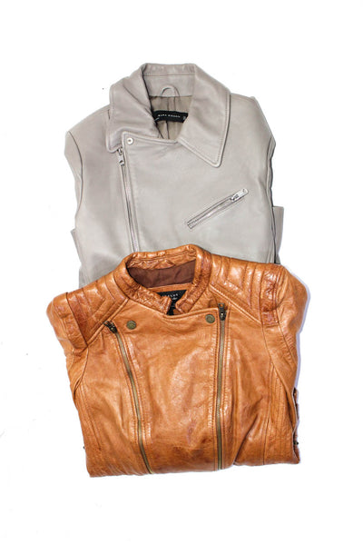 Zara Womens Leather Faux Leather Jackets Brown Gray Size Small Medium Lot 2
