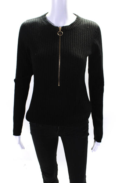 Generation Love Womens Half Zip Ribbed Knit Crew Neck Sweater Black Wool Size XS