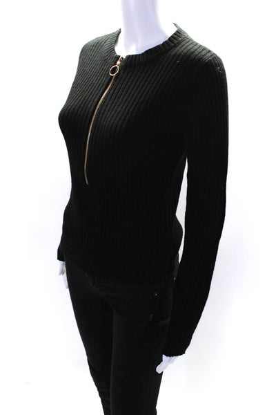 Generation Love Womens Half Zip Ribbed Knit Crew Neck Sweater Black Wool Size XS