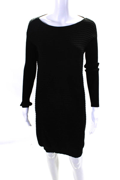 COS Womens Black Ribbed Wool Crew Neck Long Sleeve Sweater Dress Size XS