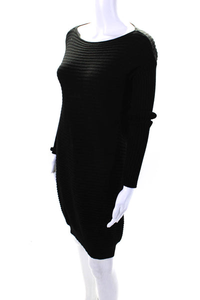 COS Womens Black Ribbed Wool Crew Neck Long Sleeve Sweater Dress Size XS