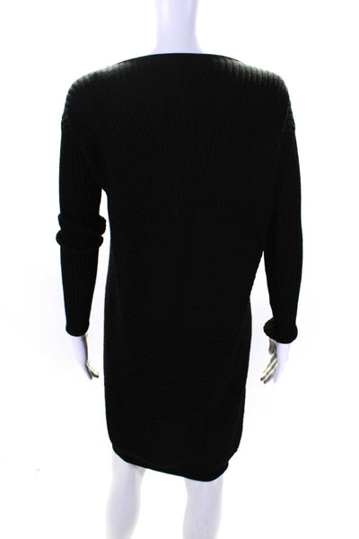 COS Womens Black Ribbed Wool Crew Neck Long Sleeve Sweater Dress Size XS