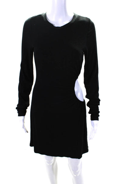 AFRM Womens Black Ribbed Crew Neck Waist Cut Out Long Sleeve Sweater Dress SizeM