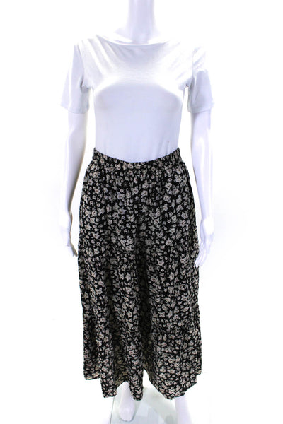 FRNCH Womens Black Cotton Floral Print Pull On Midi Tiered A-Line Skirt Size M