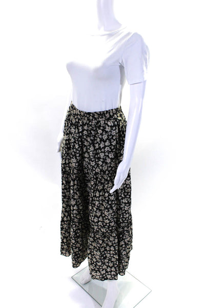 FRNCH Womens Black Cotton Floral Print Pull On Midi Tiered A-Line Skirt Size M