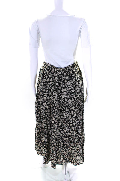 FRNCH Womens Black Cotton Floral Print Pull On Midi Tiered A-Line Skirt Size M