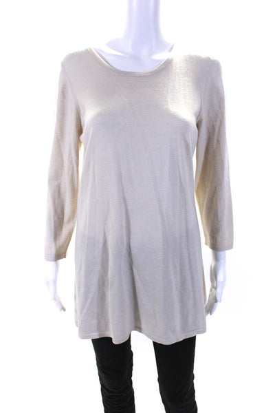 Forte Cashmere Womens Long Sleeves Pullover Sweater Beige Size Large