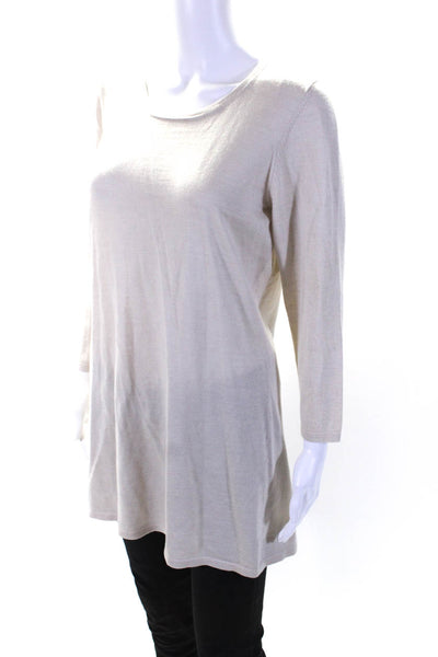 Forte Cashmere Womens Long Sleeves Pullover Sweater Beige Size Large