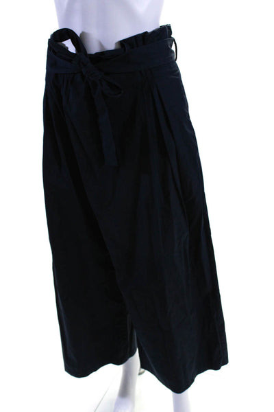 Exquise Womens Cotton High Rise Belted Paper Bag Waist Pants Navy Blue Size S