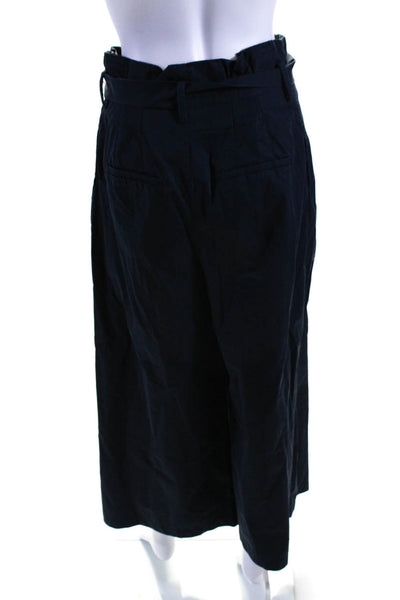 Exquise Womens Cotton High Rise Belted Paper Bag Waist Pants Navy Blue Size S