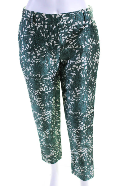 J Crew Womens Woven Floral Printed Straight Leg Pants Trousers Green Size 0