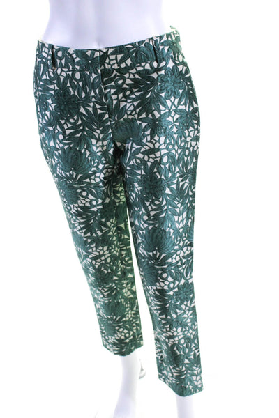 J Crew Womens Woven Floral Printed Straight Leg Pants Trousers Green Size 0