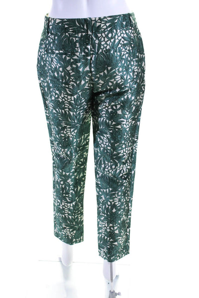 J Crew Womens Woven Floral Printed Straight Leg Pants Trousers Green Size 0