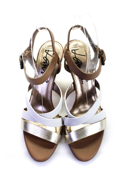 Lanvin Womens Stiletto Strappy Sandals Brown White Gold Leather Size 36.5