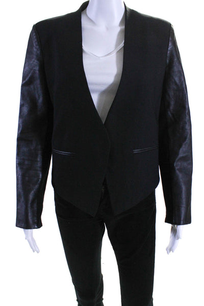 Helmut Lang Women's V-Neck Long Sleeves Leather One Button Blazer Black Size 4