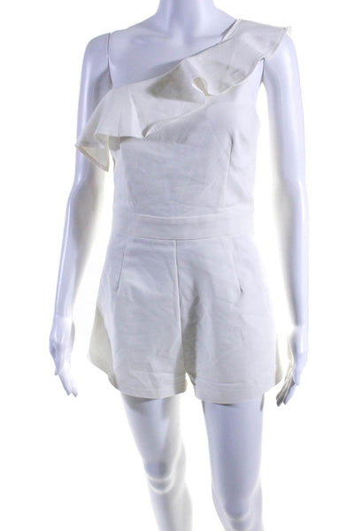 Superdown Women's Asymmetrical Ruffle Sleeveless Romper White Size S