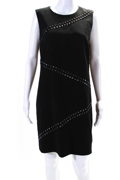 Michael Michael Kors Womens Back Zip Crew Neck Studded Shift Dress Black Size 12