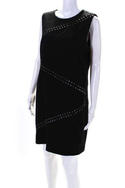 Michael Michael Kors Womens Back Zip Crew Neck Studded Shift Dress Black Size 12