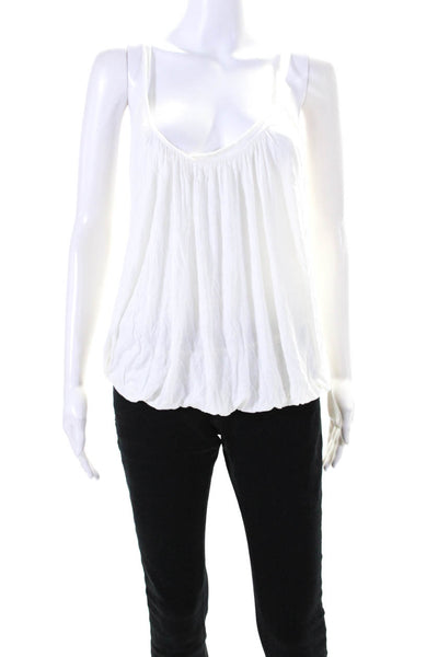 BCBGMAXAZRIA Womens Spaghetti Strap Scoop Neck Draped Top White Size Medium