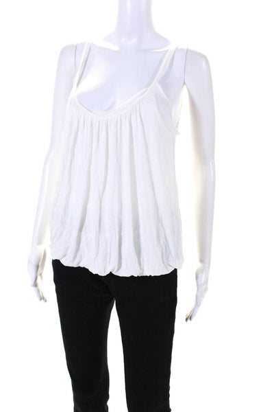 BCBGMAXAZRIA Womens Spaghetti Strap Scoop Neck Draped Top White Size Medium