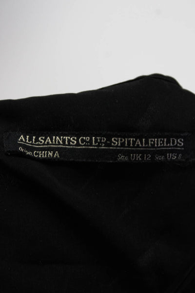 AllSaints Co Ltd Spitalfields Womens Scoop Neck Draped Top Blouse Black Size 8