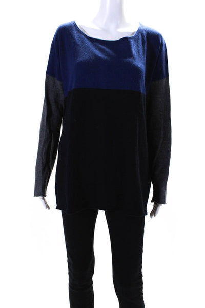 Vince Womens Scoop Neck Oversized Colorblock Sweater Blue Gray Wool Size Medium