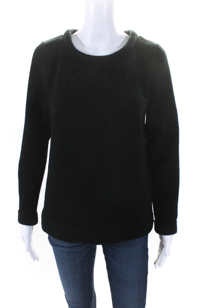 Boden Womens Textured Quilted Long Sleeve Round Neck Pullover Top Black Size 6