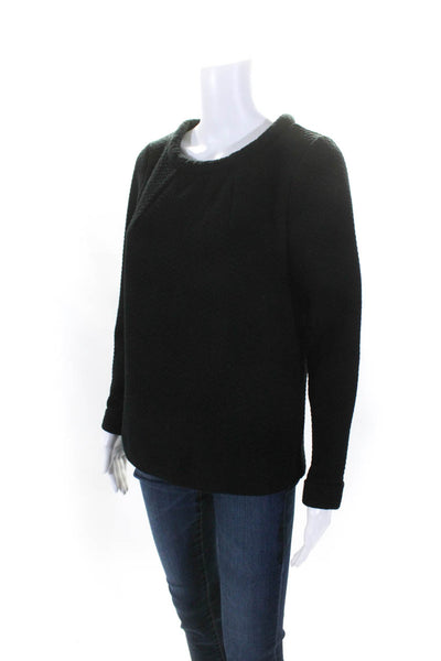 Boden Womens Textured Quilted Long Sleeve Round Neck Pullover Top Black Size 6