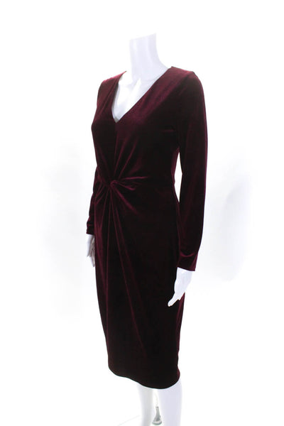 Hobbs London Womens Velvet V Neck Long Sleeves Dress Cranberry Red Size 6