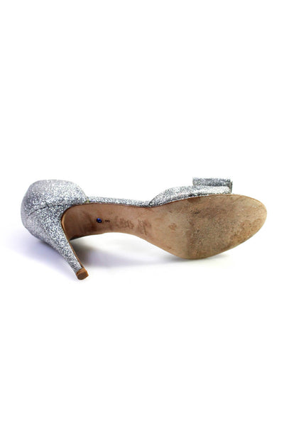 Something Bleu Womens Glitter Bow Tied Peep Toe Stiletto Heels Silver Size 8
