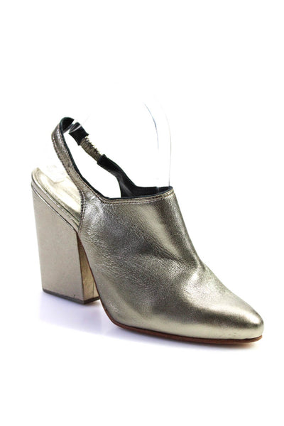 Rachel Comey Womens Metallic Round Toe Block Heels Slingbacks Silver Size 8.5