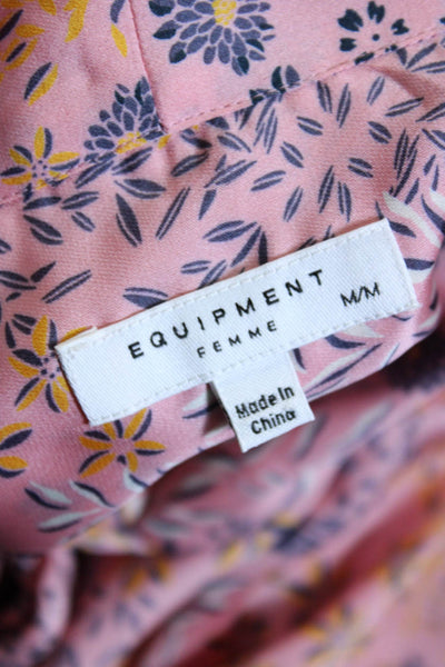 Equipment Femme Womens Floral Print Button Down Blouse Pink Sz Medium