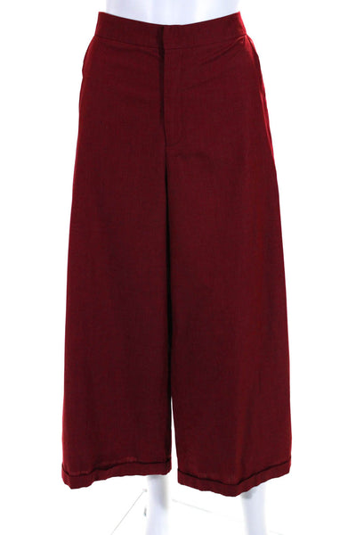 Sylvia Heisel Womens Hook & Eye Cuffed Hem Zipped Wide Leg Pants Red Size 12