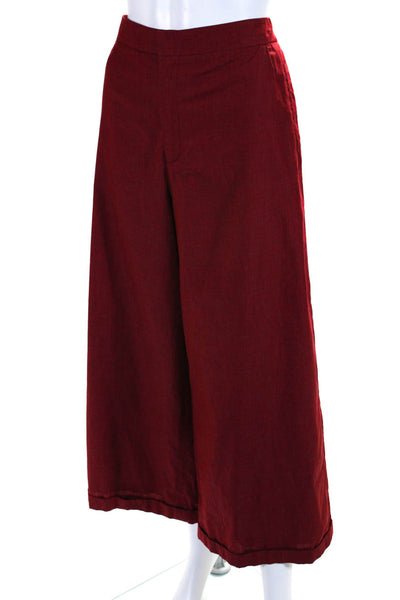 Sylvia Heisel Womens Hook & Eye Cuffed Hem Zipped Wide Leg Pants Red Size 12