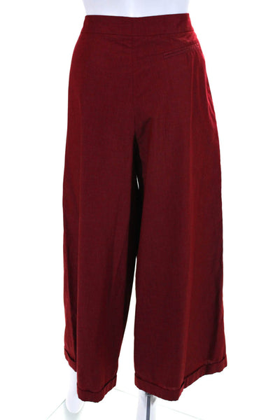 Sylvia Heisel Womens Hook & Eye Cuffed Hem Zipped Wide Leg Pants Red Size 12