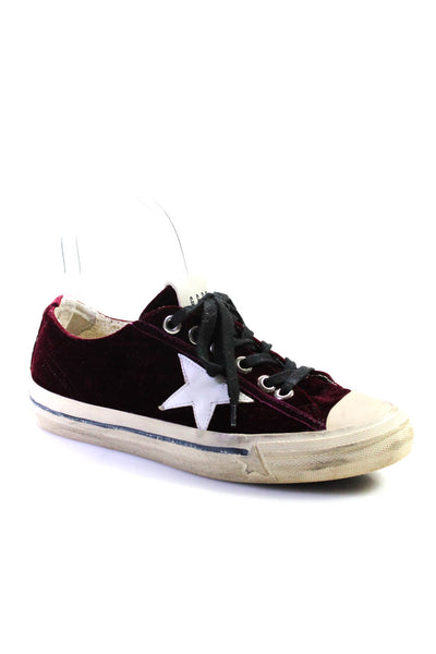 Golden Goose Womens Velvet Low Top Lace Up Vstar2 Sneakers Burgundy Red Size 7