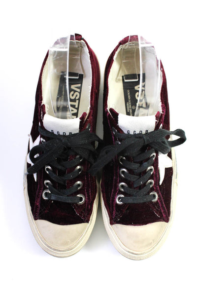 Golden Goose Womens Velvet Low Top Lace Up Vstar2 Sneakers Burgundy Red Size 7