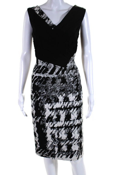 Escada Womens Black Silk Printed V-Neck Drape Sleeveless Shift Dress Size 40