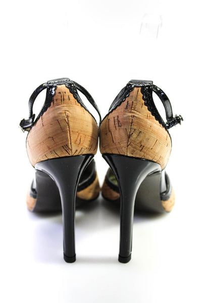 Oh Deer Womens Brown Leather Black Trim Peep Toe High Heels Shoes Size 7M