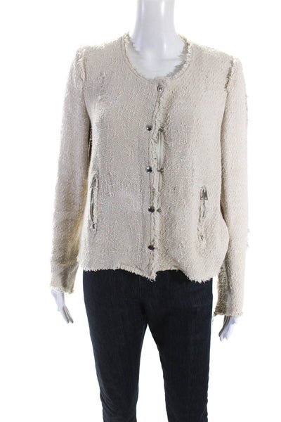 IRO Women's Long Sleeves Round Neck Pockets Full Zip Jacket Beige Size 40