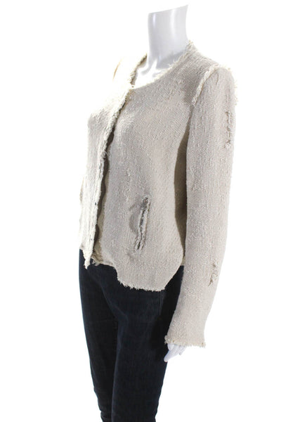 IRO Women's Long Sleeves Round Neck Pockets Full Zip Jacket Beige Size 40