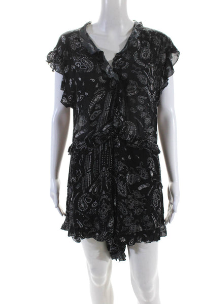 IRO Women's V-Neck Ruffle Sleeveless Cinch Waist Romper Black Size 36