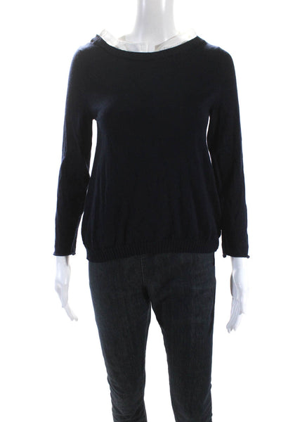 Rosso35 Womens Long Sleeves Crew Neck Sweater Navy Blue Wool Size EUR 40